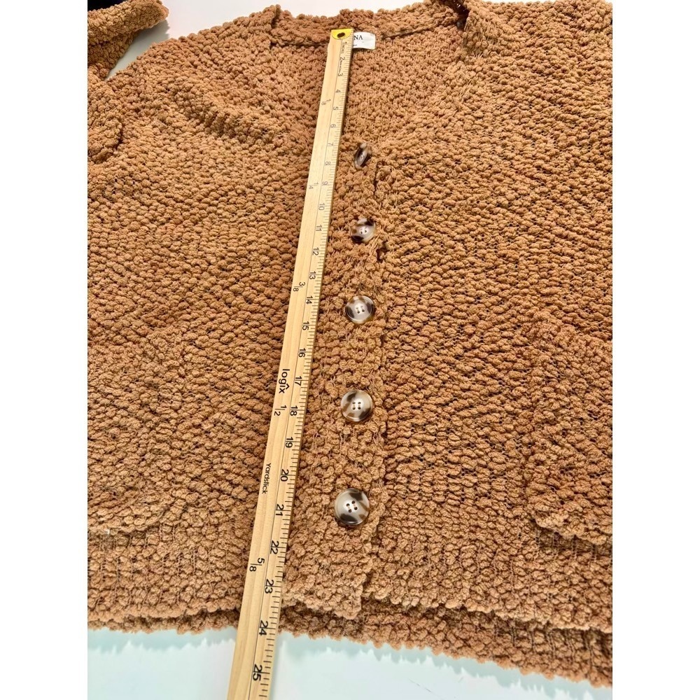 Zenana Popcorn Knit Cardigan Button Front Pocket Camel Brown XL Teddy Oversized - Picture 7 of 14